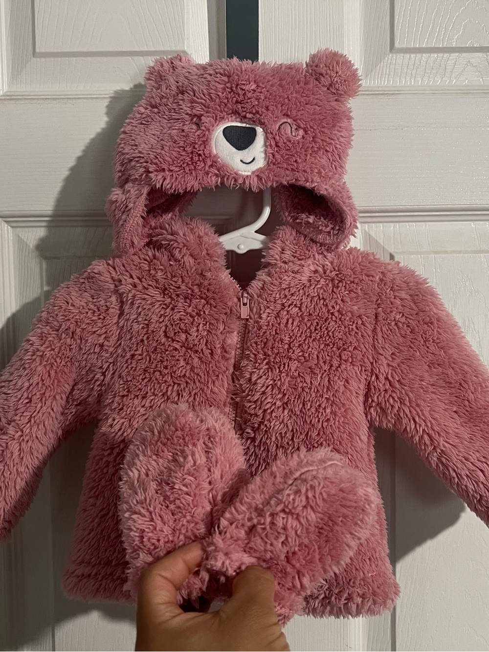 Carter's Dusty Rose Bear Hooded Fuzzy Puffer Jacket